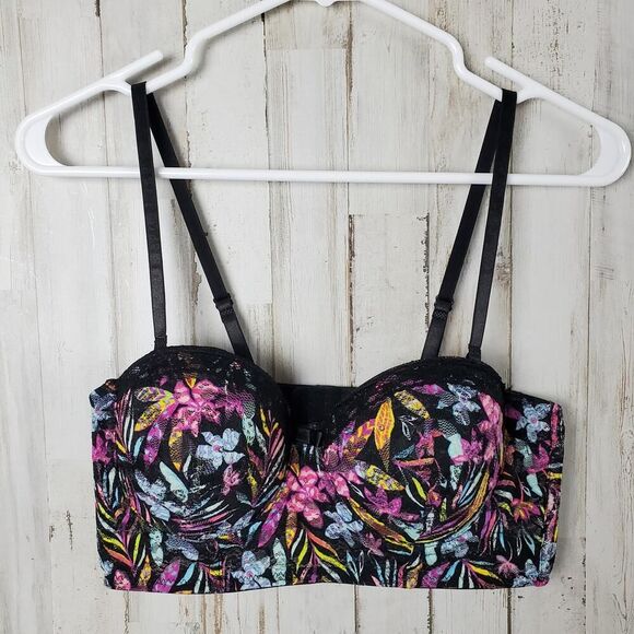 Black Fuchsia Floral Underwire Bra Black Pink Size 36B - Picture 1 of 10